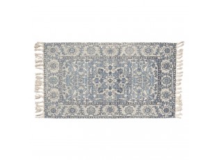 Modro-šedý bavlněný koberec s ornamenty a třásněmi - 70*120 cm