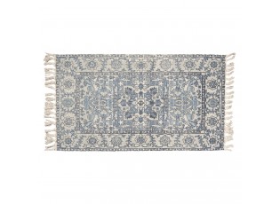 Modro-šedý bavlněný koberec s ornamenty a třásněmi - 140*200 cm
