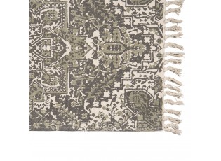 Šedo-zelený bavlněný koberec s ornamenty a třásněmi - 140*200 cm