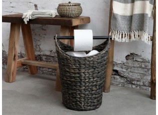 Černý košík na toaletní papír z vodního hyacintu - Ø30*40 cm