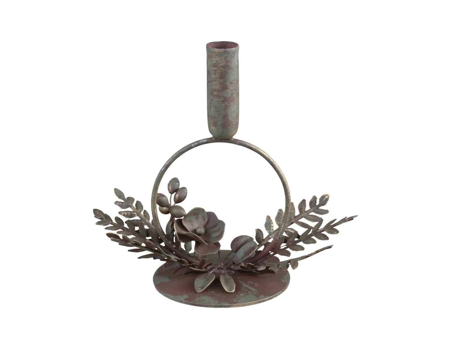 Mosazný antik kovový svícen na úzkou svíčku Leite - 19*12*18cm Chic Antique