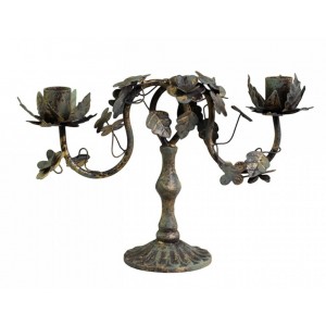 Kovový dvouramenný vintage svícen Leaves - 26*17*8 cm