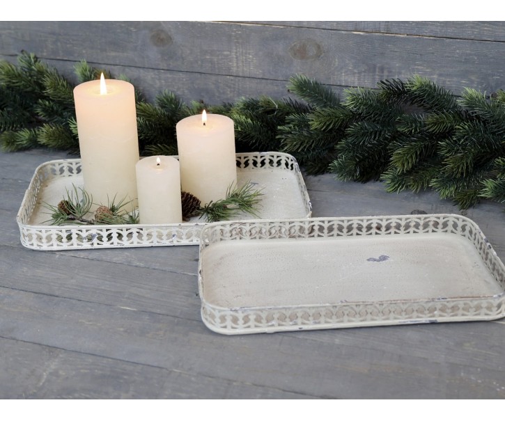 Set 2ks krémový dekorační kovový podnos s patinou Malia - 34*19*3cm