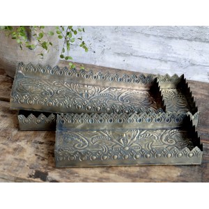 Set 3ks mosazný antik kovový podnos s patinou Flowre - 40*18*5cm