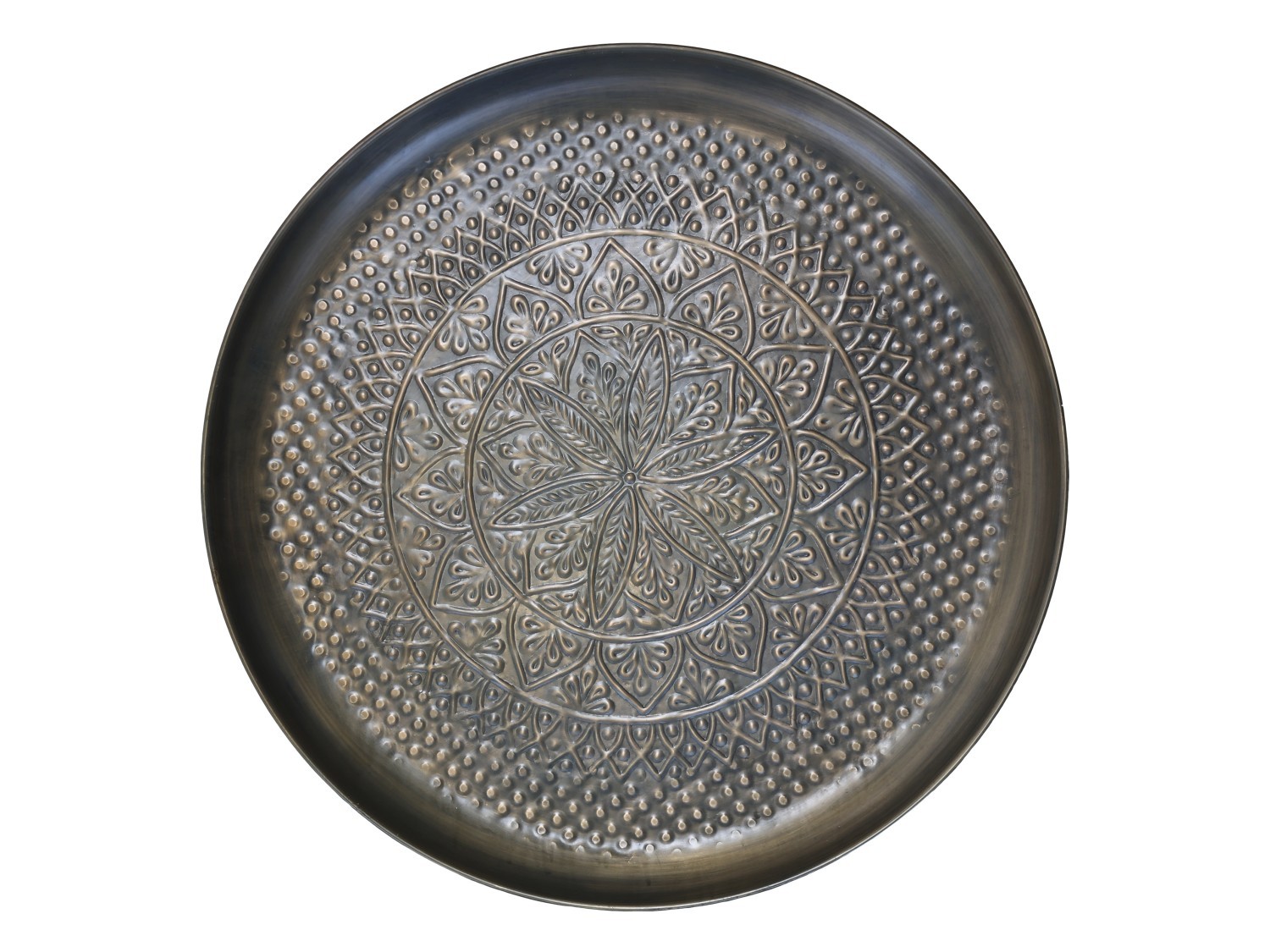 Mosazný antik kovový podnos s patinou Flowier - Ø 61*4cm Chic Antique