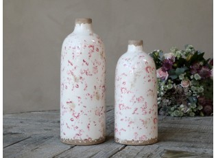 Keramická dekorační váza s růžovými kvítky Floral - Ø 11*26cm