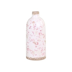 Keramická dekorační váza s růžovými kvítky Floral - Ø 11*26cm