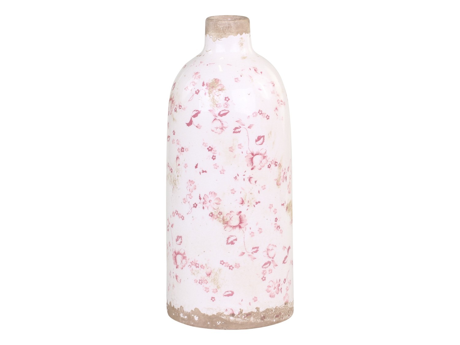 Keramická dekorační váza s růžovými kvítky Floral Cannes - Ø 11*26cm Chic Antique