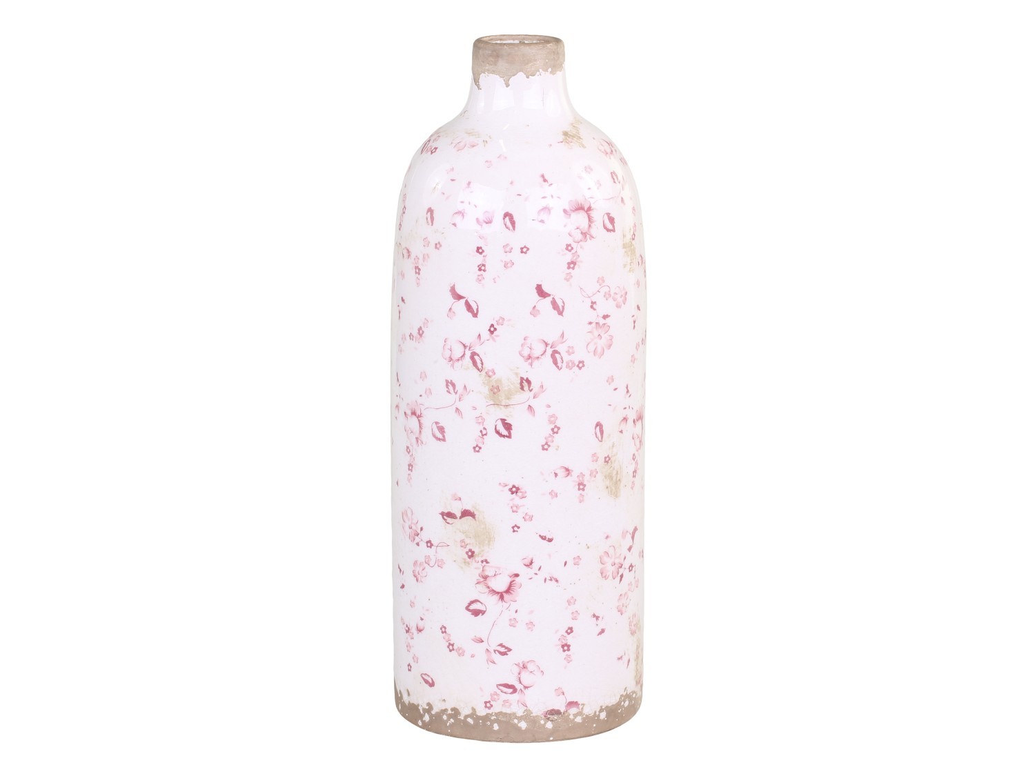 Keramická dekorační váza s růžovými kvítky Floral Cannes - Ø 11*31cm Chic Antique