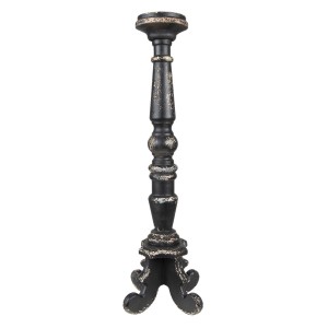 Černý antik dřevěný svícen - Ø 16*65 cm