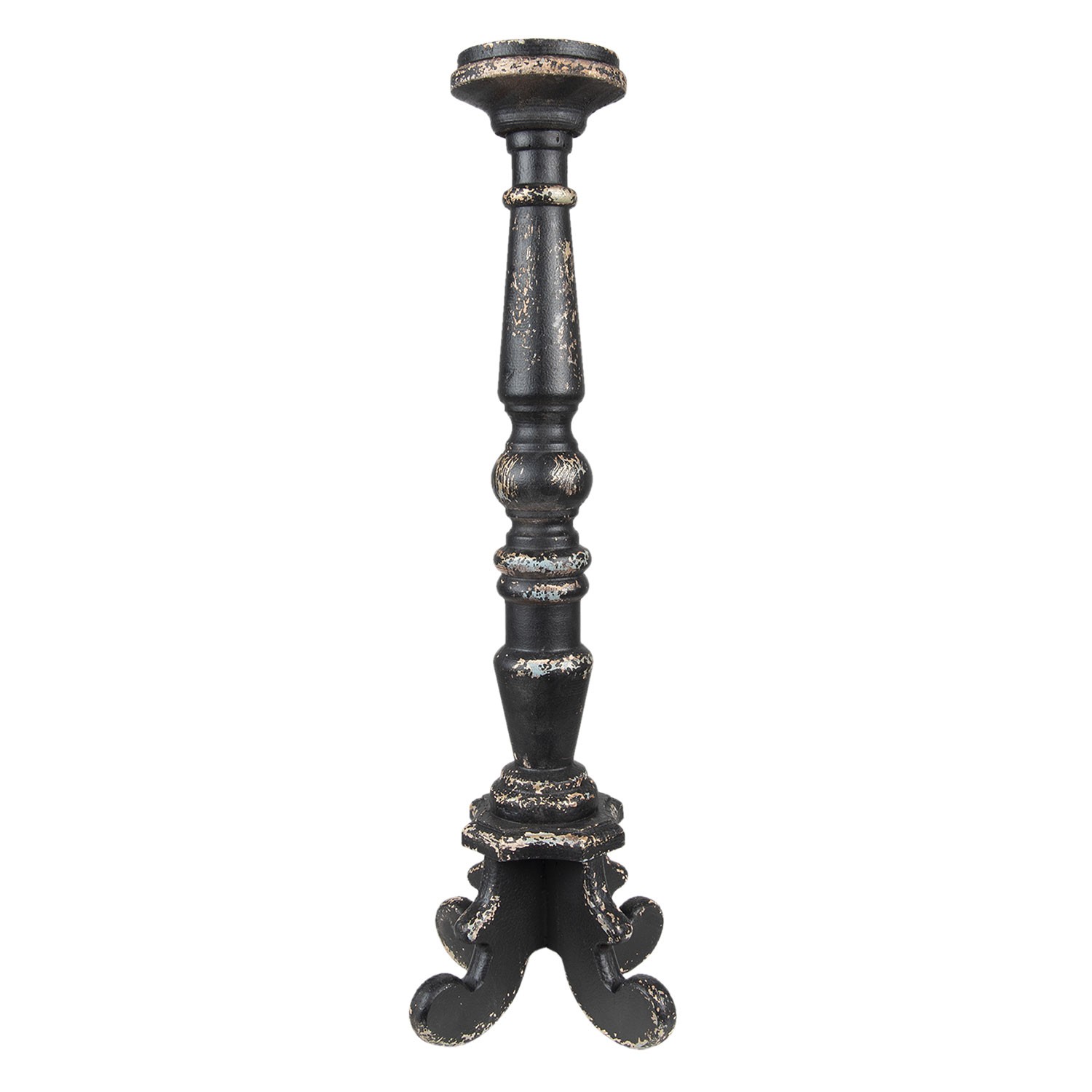 Černý antik dřevěný svícen - Ø 16*65 cm