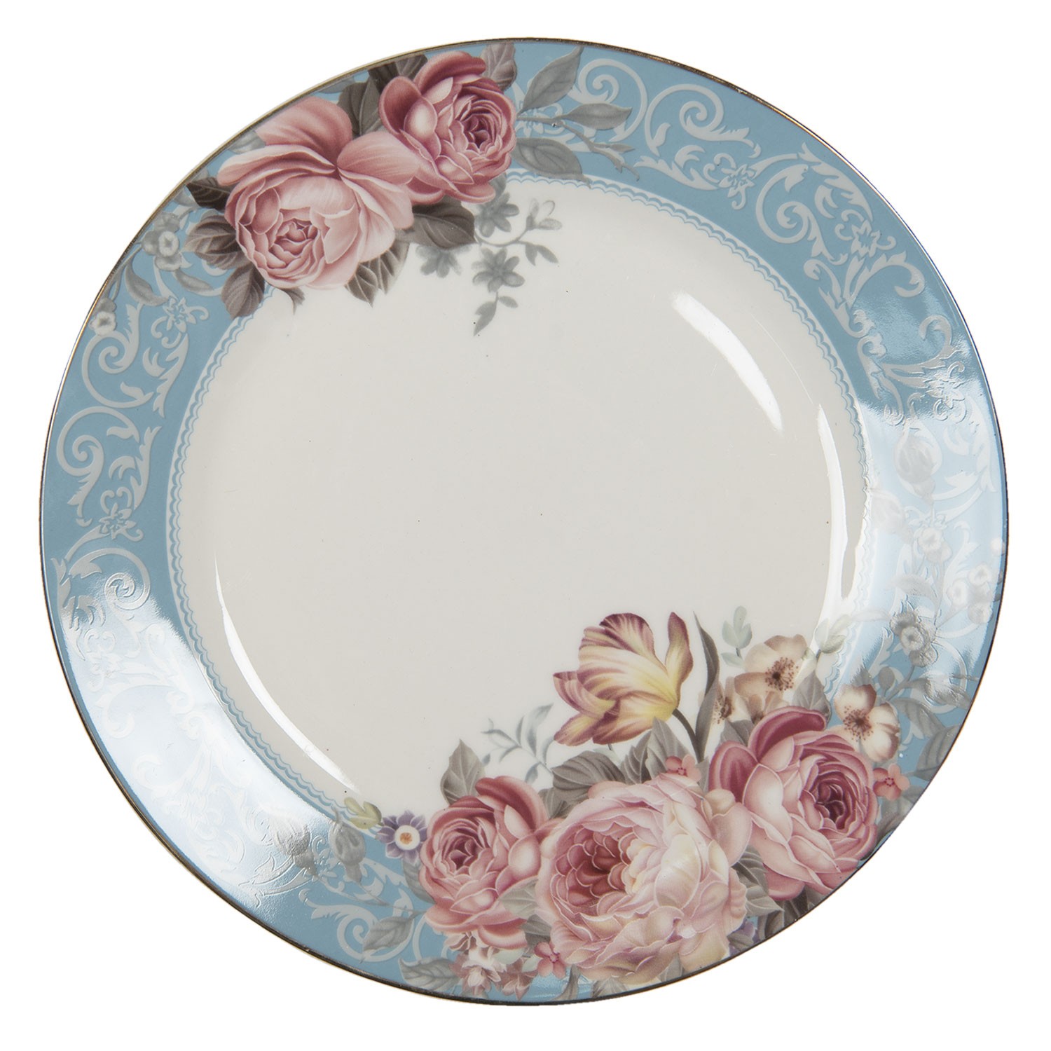 Porcelánový jídelní talíř se zlatou linkou Peony Rosé - Ø 26*2 cm Clayre & Eef