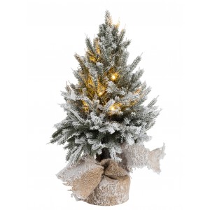 Zasněžený vánoční stromek v jutě se světýlky - Ø 17*45cm