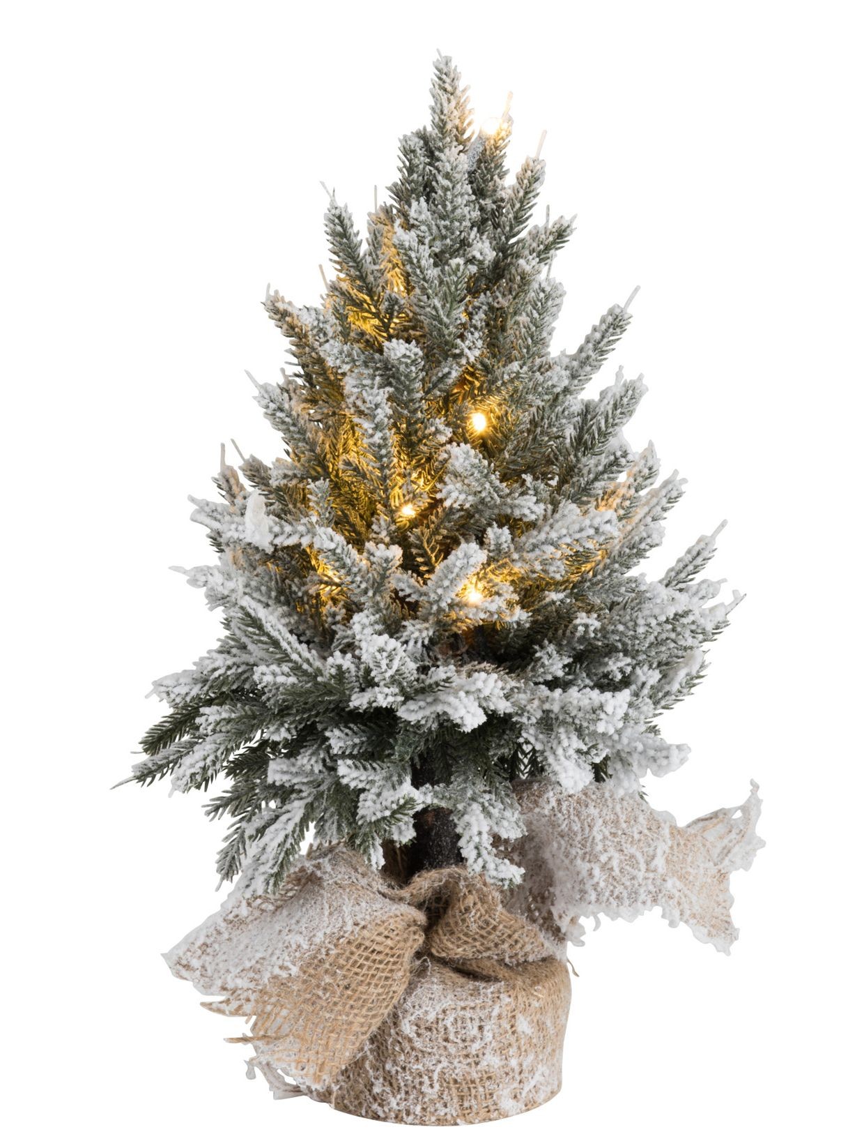 Zasněžený vánoční stromek v jutě se světýlky - Ø 17*45cm J-Line by Jolipa