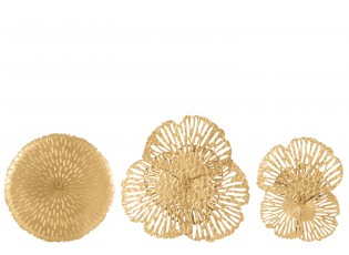 3ks zlatá nástěnná kovová dekorace květy Callien - Ø 35*6cm