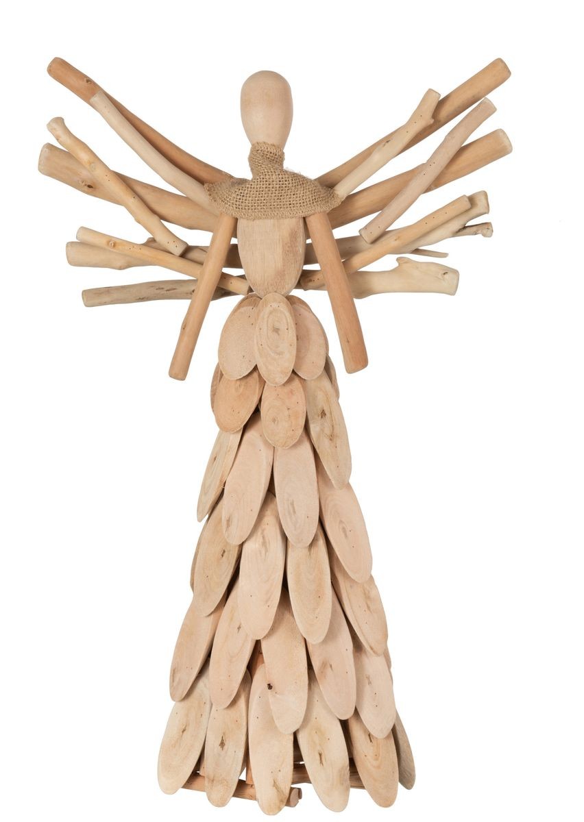 Přírodní dřevěný anděl z větviček se šátkem Scarf branches - 30*10*49cm J-Line by Jolipa