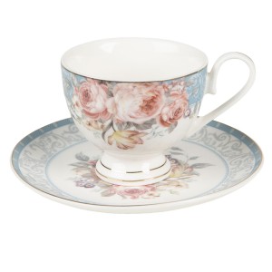 Porcelánový šálek s podšálkem Peony Rosé - Ø 9*8 / Ø 15*2 cm / 200 ml