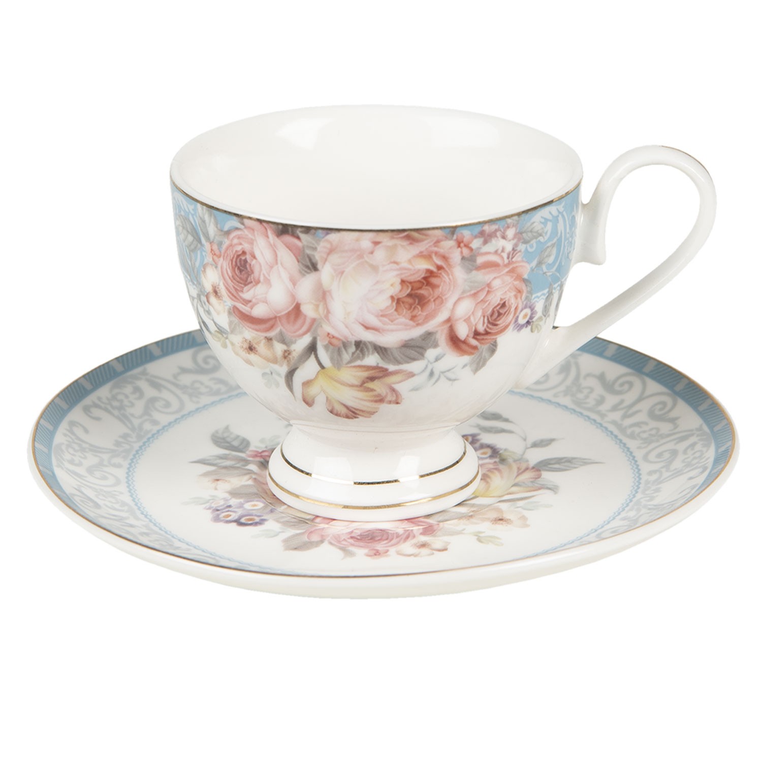 Porcelánový šálek s podšálkem Peony Rosé - Ø 9*8 / Ø 15*2 cm / 200 ml