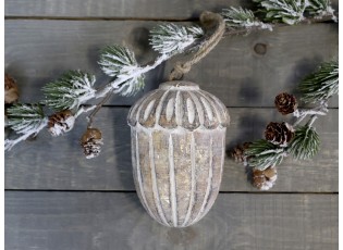 Dřevěná mango dekorace s patinou žalud Acorn antique - Ø 11 * 15cm