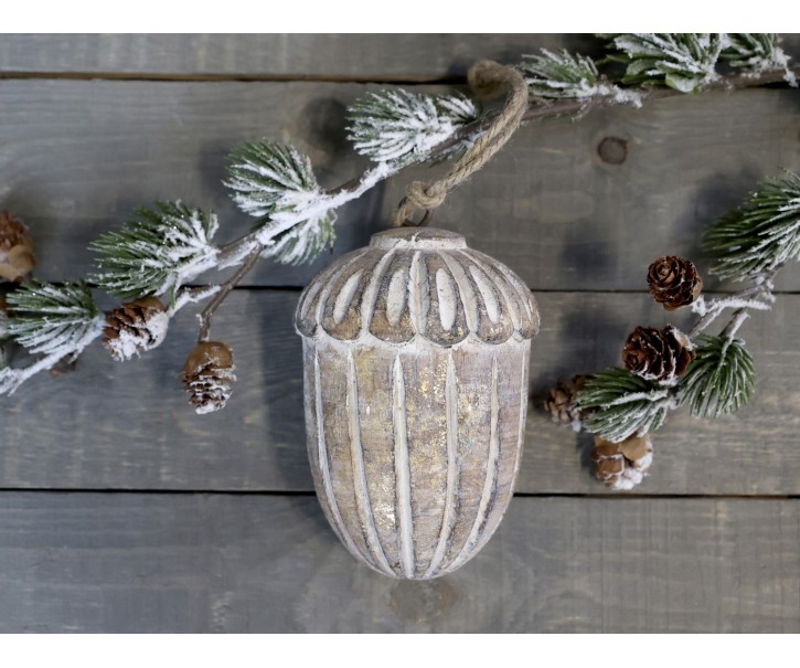 Dřevěná mango dekorace s patinou žalud Acorn antique - Ø 11 * 15cm