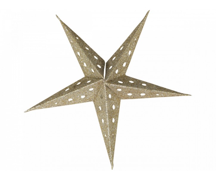 Champagne papírová hvězda Vintage s glitry - 13 cm