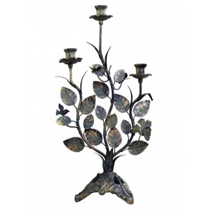 Kovový 3-ramenný vintage svícen s listy Leaves - 27*15*50 cm