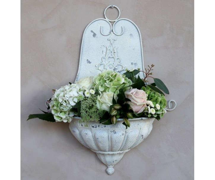 Bílý nástěnný box na květiny ve starém francouzském stylu - 41*17*54cm