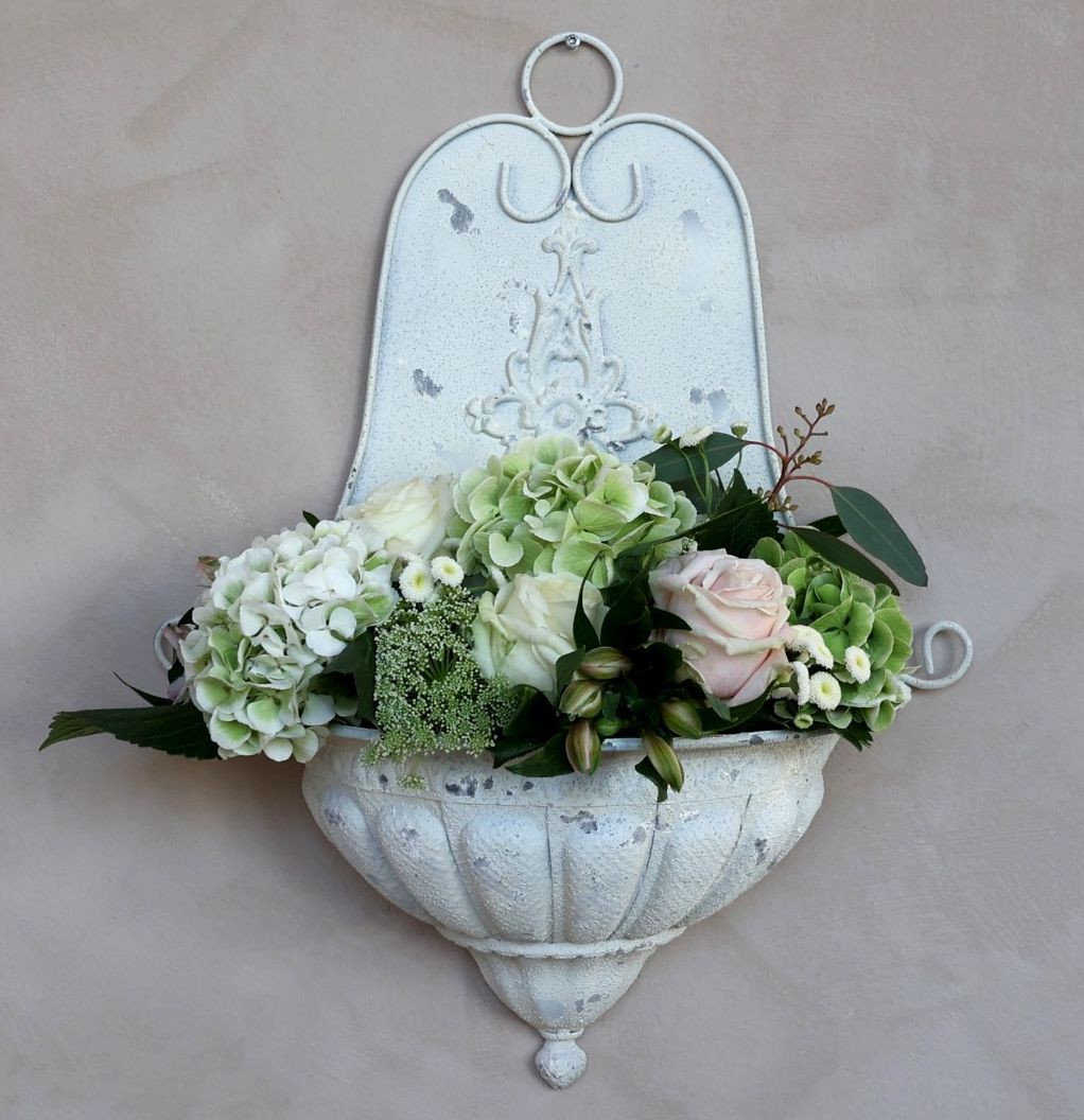 Bílý nástěnný box na květiny ve starém francouzském stylu - 41*17*54cm Chic Antique