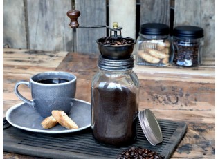 Skleněná dóza s víkem a kávovým mlýnkem na kávu - Ø 9*28 cm / 1l