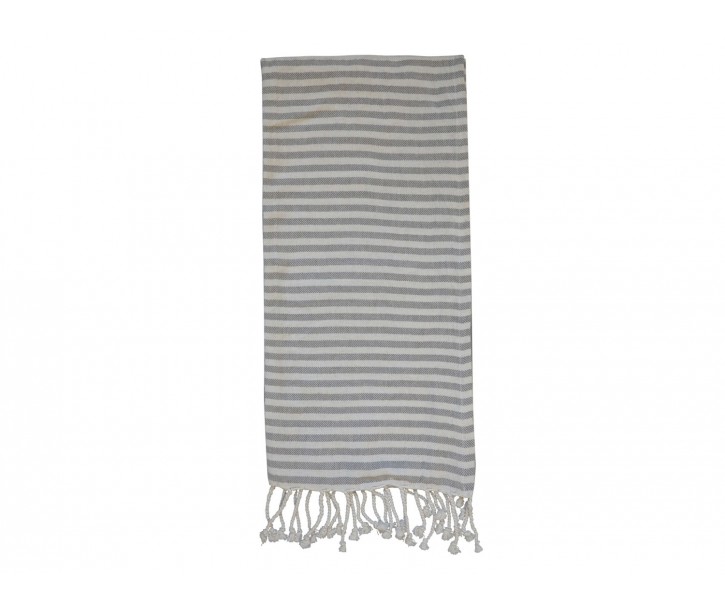 Slabounký bavlněný ručník / osuška se šedými pruhy a třásněmi - 90*180 cm
