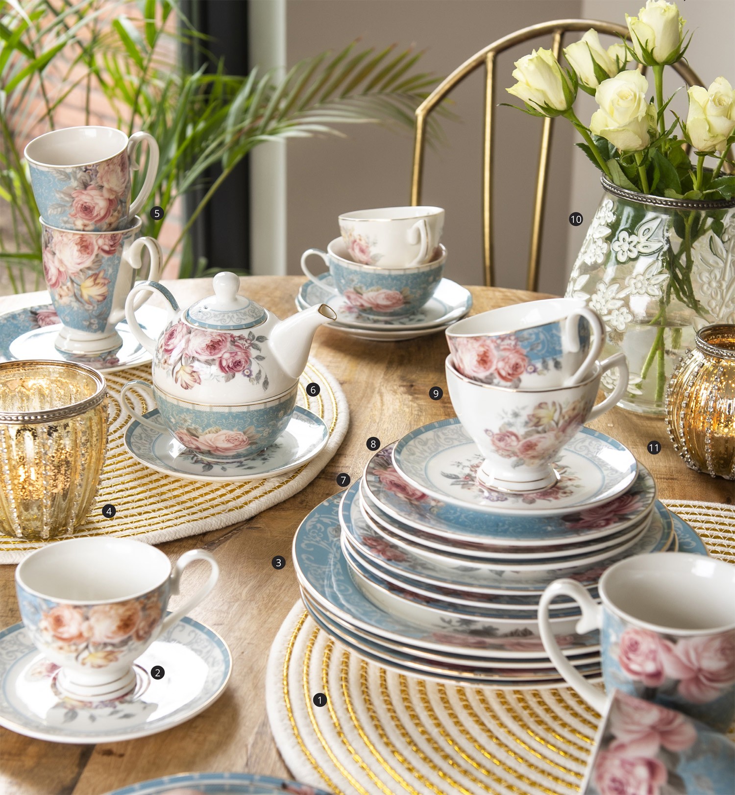 Porcelánový jídelní talíř se zlatou linkou Peony Rosé - Ø 26*2 cm