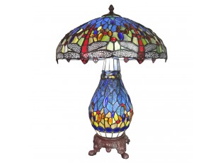 Modrá stolní lampa Tiffany Poulin - Ø 46*63 cm E27/max 2*40W E14/max 1*7W