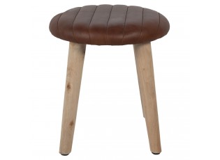 Hnědá kulatá kožená stolička s dřevěnými nohami Marien - 36*36*40 cm