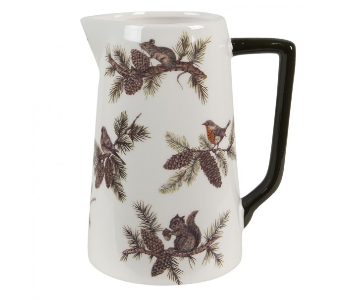 Porcelánový džbán s ptáčky a veverkami na větvičkách - 14*8*17cm