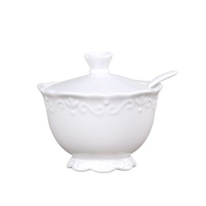 Porcelánová cukřenka se lžičkou a krajkou Provence lace - Ø10*9cm