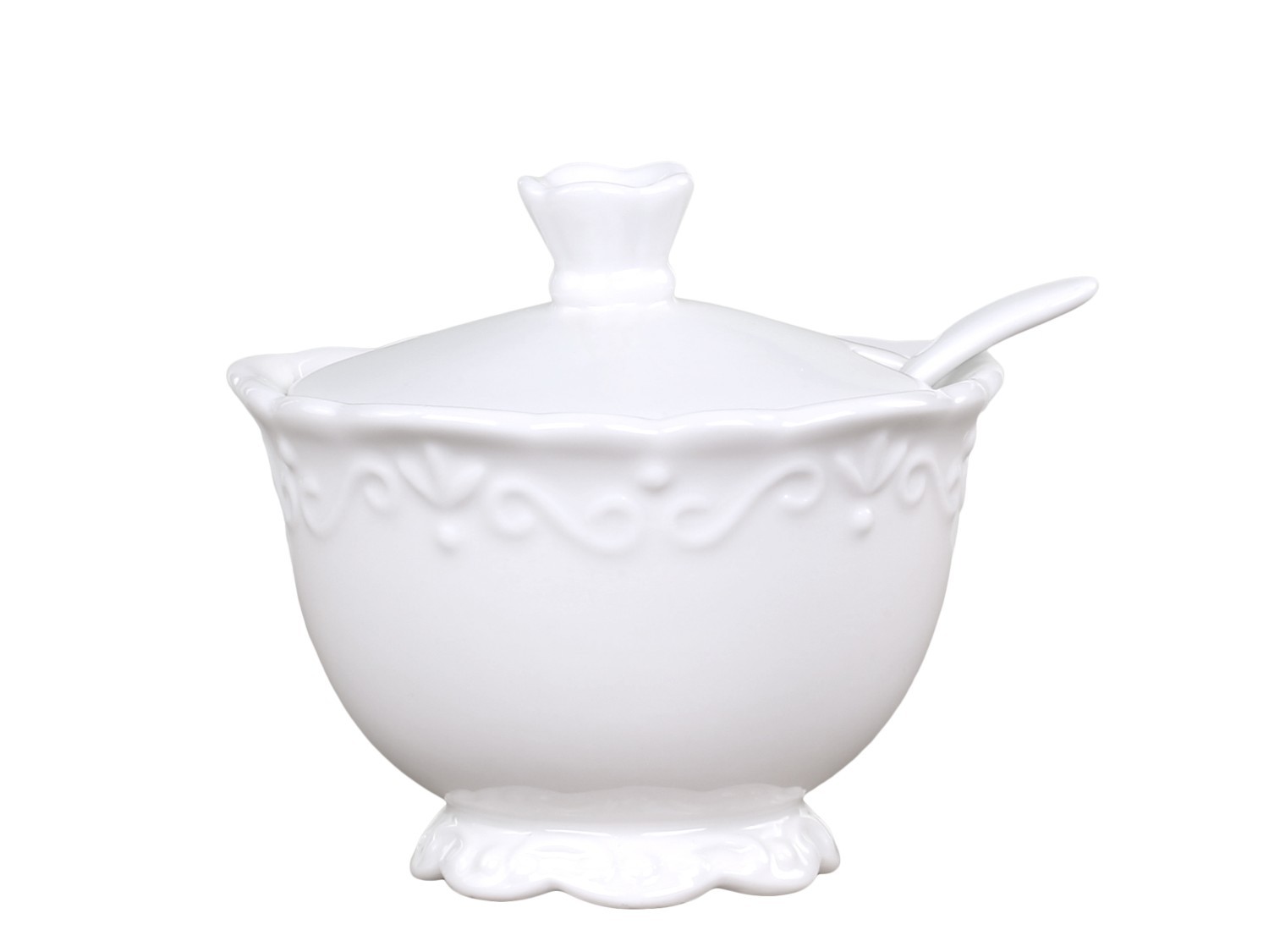 Porcelánová cukřenka se lžičkou a krajkou Provence lace - Ø10*9cm 63010001 (63100-01)