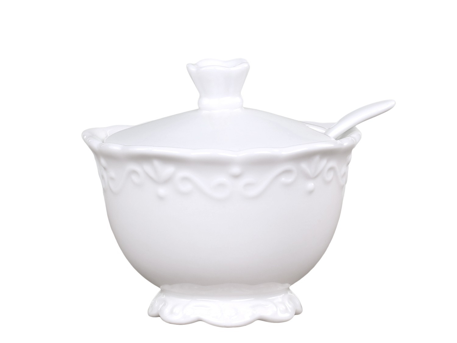 Porcelánová cukřenka se lžičkou a krajkou Provence lace - Ø10*9cm