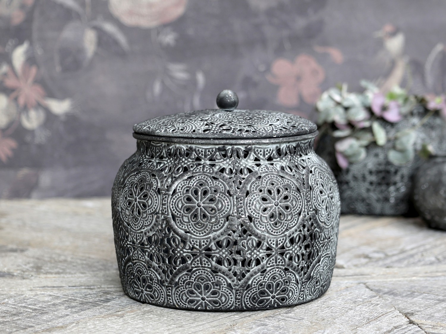 Zinková kovová vintage dóza Vire s víkem - Ø15*13 cm