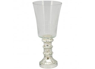 Skleněný svícen na stříbrné noze na čajovou svíčku Vitreous - Ø 10*23 cm