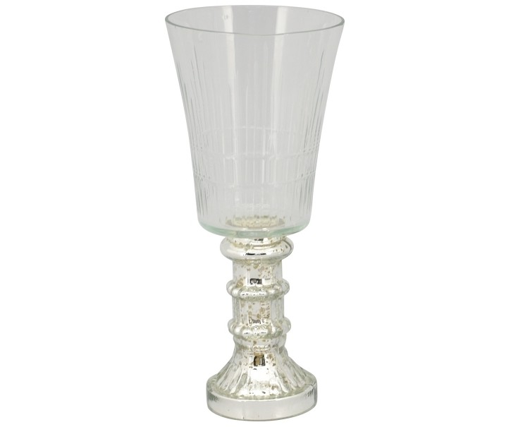 Skleněný svícen na stříbrné noze na čajovou svíčku Vitreous - Ø 10*23 cm