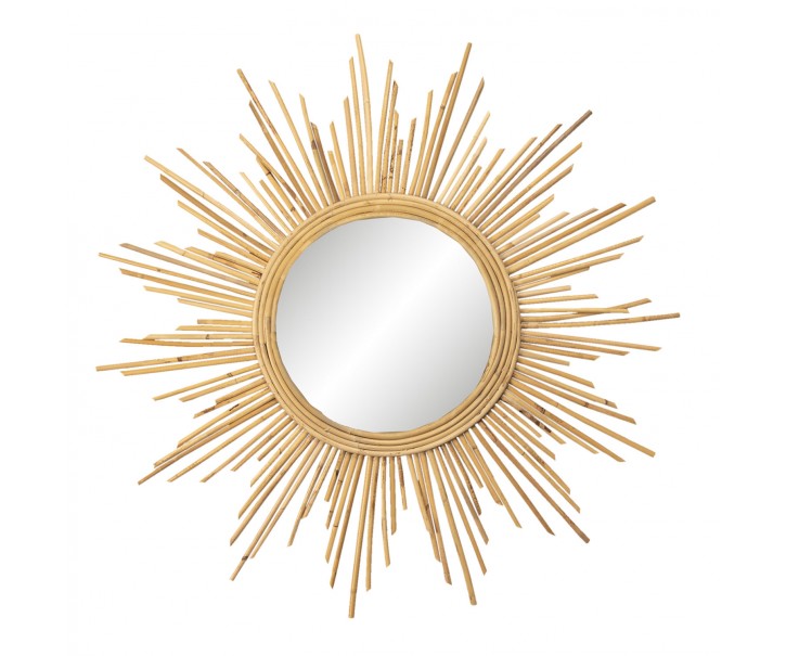 Zlaté nástěnné zrcadlo ve tvaru slunce v ratanovém rámu Sunny - Ø 80/48 cm