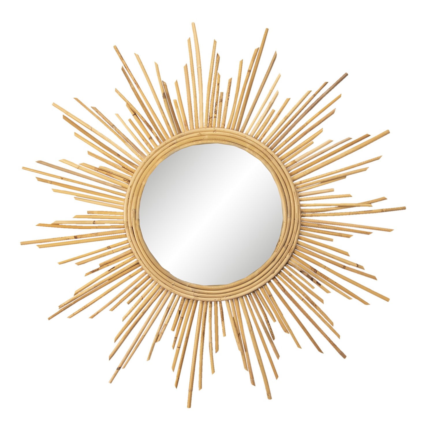 Přírodní nástěnné zrcadlo ve tvaru slunce v ratanovém rámu Sunny - Ø 80/48 cm Clayre & Eef