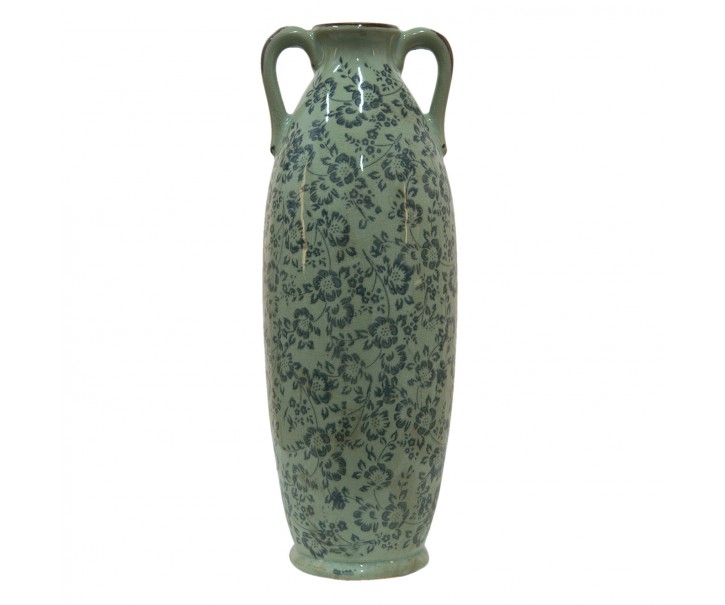 Zelená dekorační váza s modrými květy Minty - Ø 16*45 cm