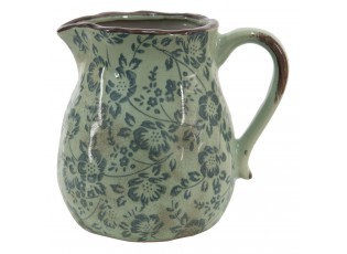 Zelený dekorační džbán s modrými květy - 20*16*20 cm