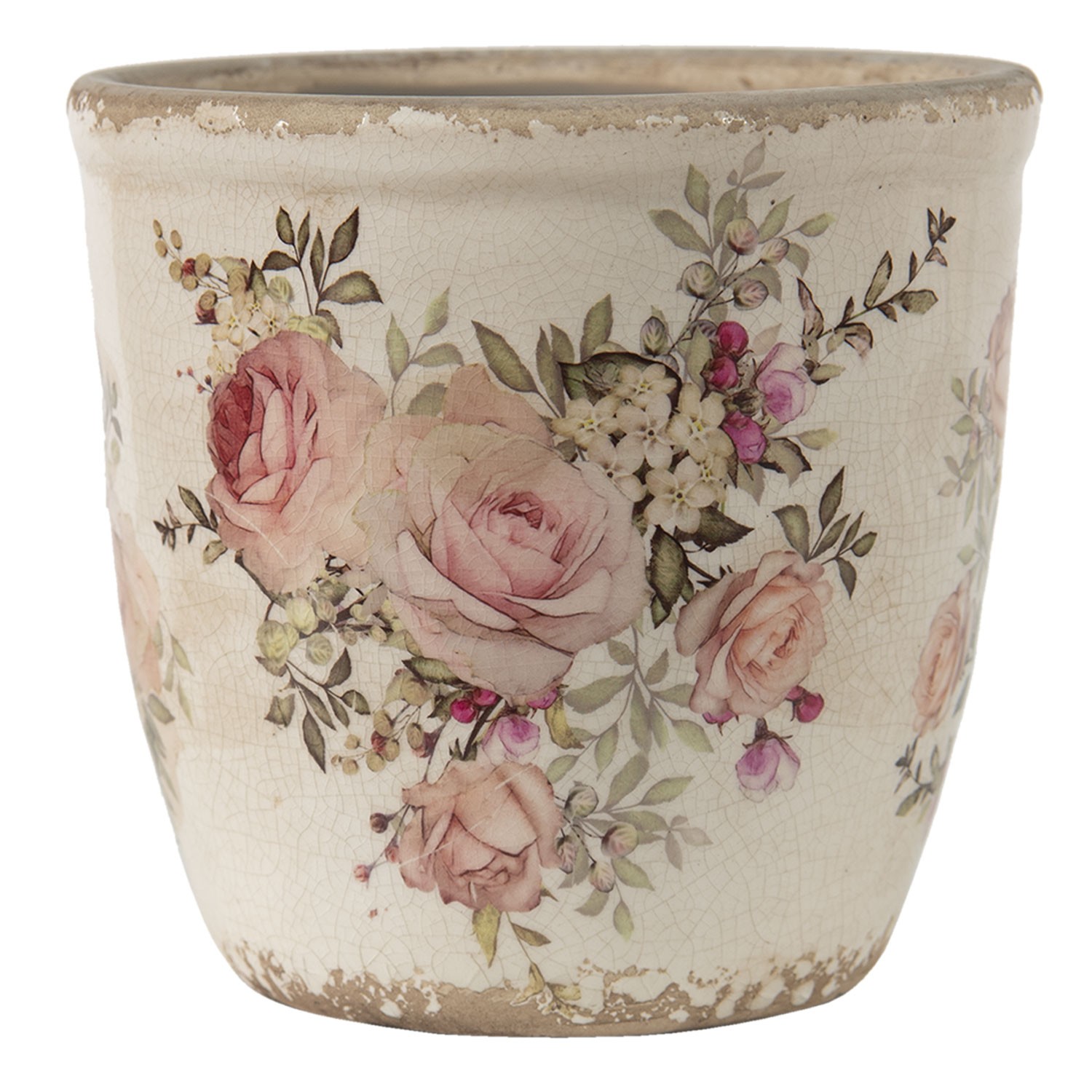 Keramický obal na květináč s růžemi Rosien - Ø12*12 cm