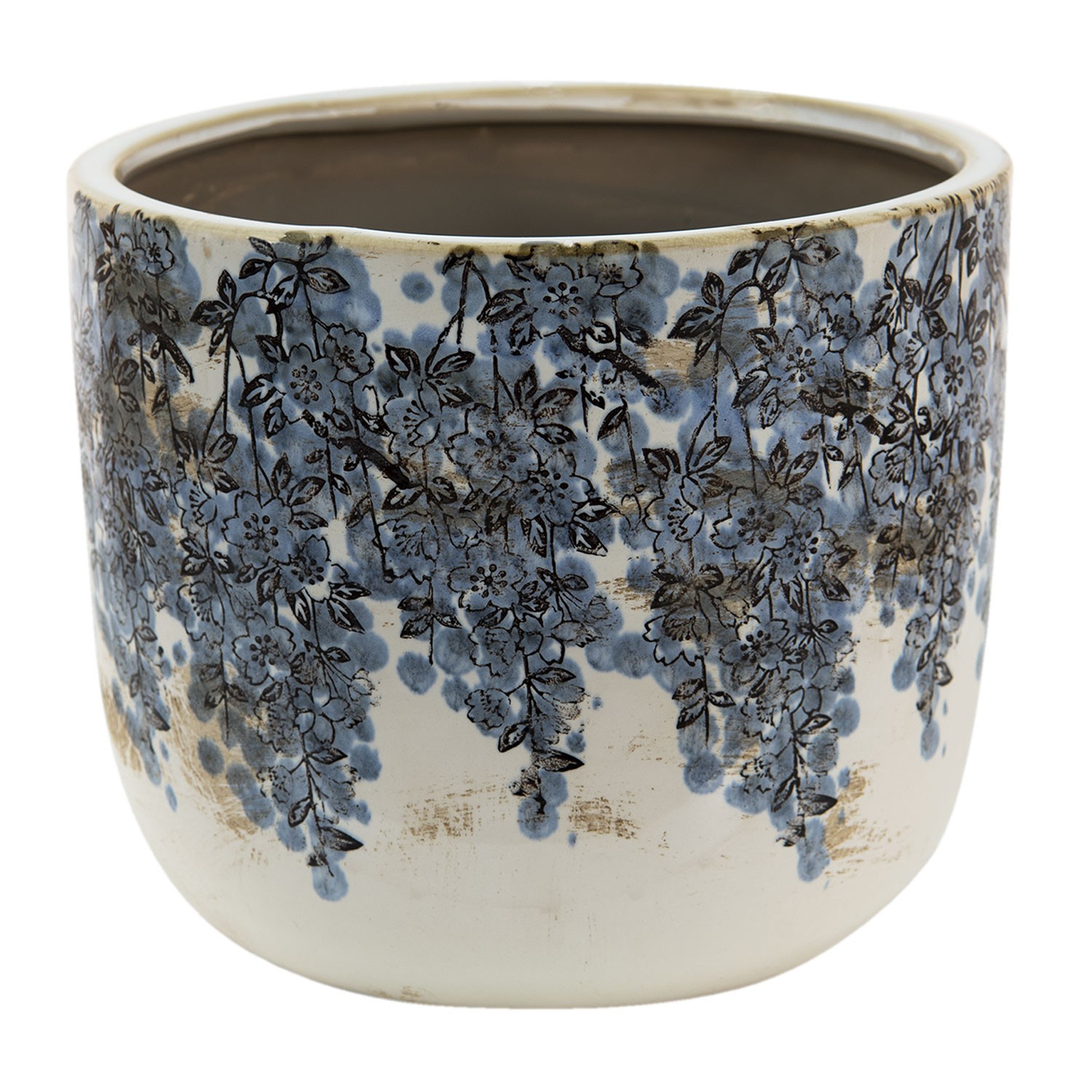 Keramický obal na květináč s modrými květy Maun L - Ø 20*17 cm Clayre & Eef