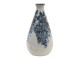 Béžová keramická váza s modrými květy Maun - Ø 11*21 cm