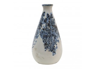 Béžová keramická váza s modrými květy Maun - Ø 11*21 cm