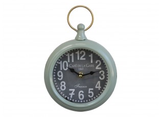 Zelené vintage nástěnné hodiny Cafe De La Gare – Ø 16*6*23 cm / 1*AA