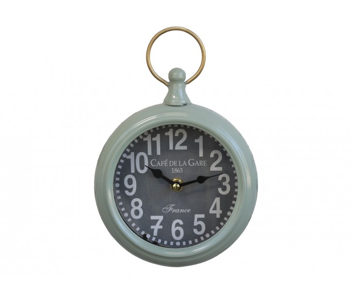 Zelené vintage nástěnné hodiny Cafe De La Gare – Ø 16*6*23 cm / 1*AA